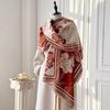 Women'S Faux Cashmere Winter Fashion Scarf Vintage Floral Printed With Tassels Soft Warm Shawl Elegant Wrap For Winter Outfits