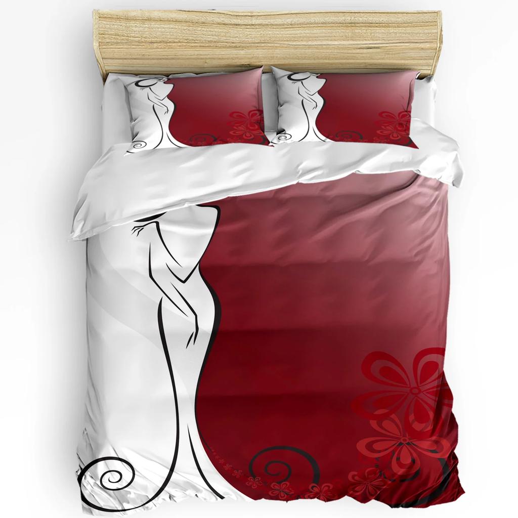 Red Rose Flower Plant White Duvet Cover Bed Bedding Set Home Textile Quilt Cover Pillowcases Bedroom Double Bedding Set No Sheet