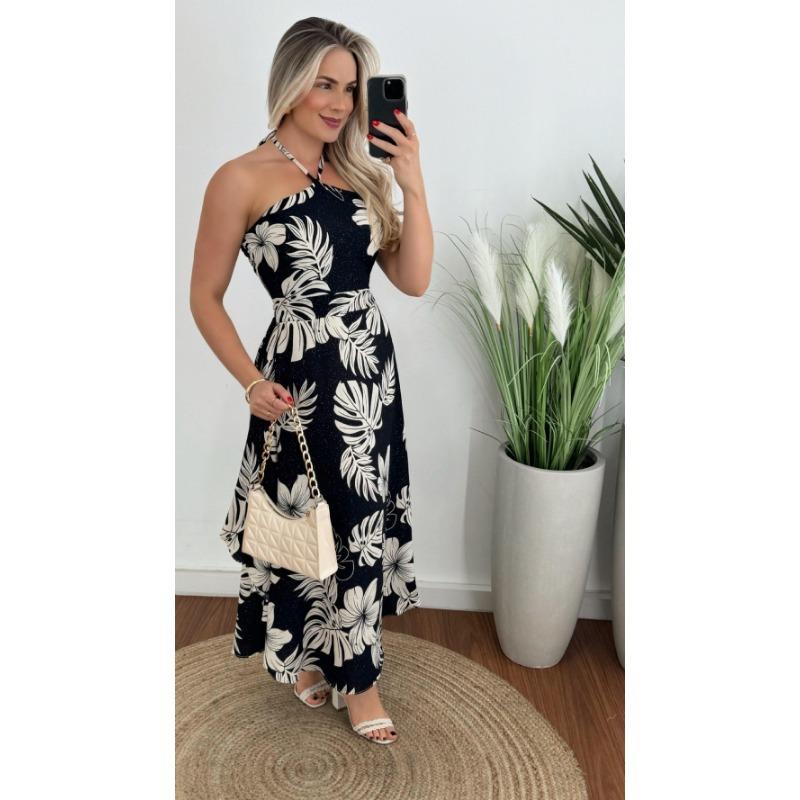 VEZFAA Женская мода лето весна без рукавов свисающий вырез высокая талия повседневные платья