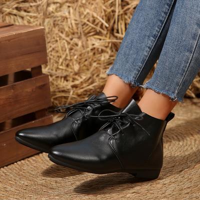 Модные женские ботинки-дерби из мягкой кожи для осени, с высоким верхом, с острым носком, на низком каблуке, на шнуровке до щиколотки
