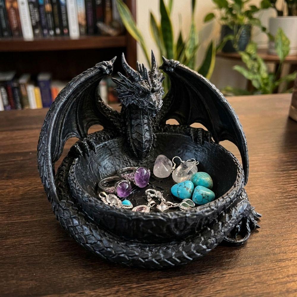 Dark Style Dragon Shaped Jewelry Tray 3D Printing Dragon Trinket Bowl Entryway Storage