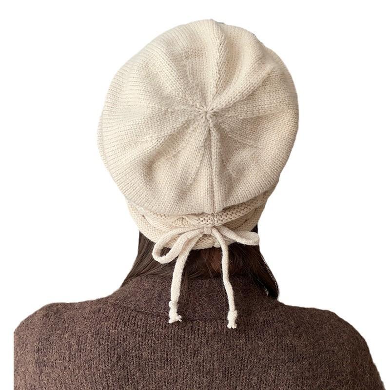 Rawstring Detail Stretchy Slouchy Beanie Hat, Unisex Solid Color Soft Adjustable Winter Knitted Skull Cap