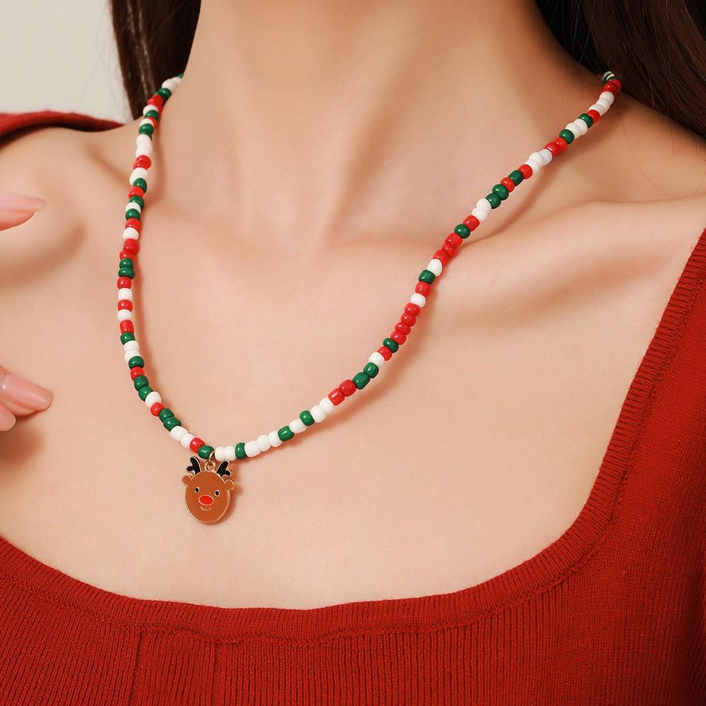 Снежинка Рождественская елка Санта Клаус Подвеска Чокеры Женское Рождество Красочные бусины Ожерелье Цепочка для ключицы Рождественские подарки
