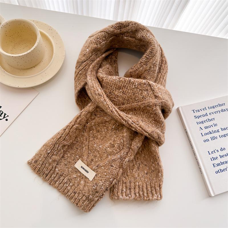 2024 Autumn And Winter New Double Sided Jacquard Solid Color Wool Knitted Scarf Versatile Warm Medium Length Shawl Neck For Women
