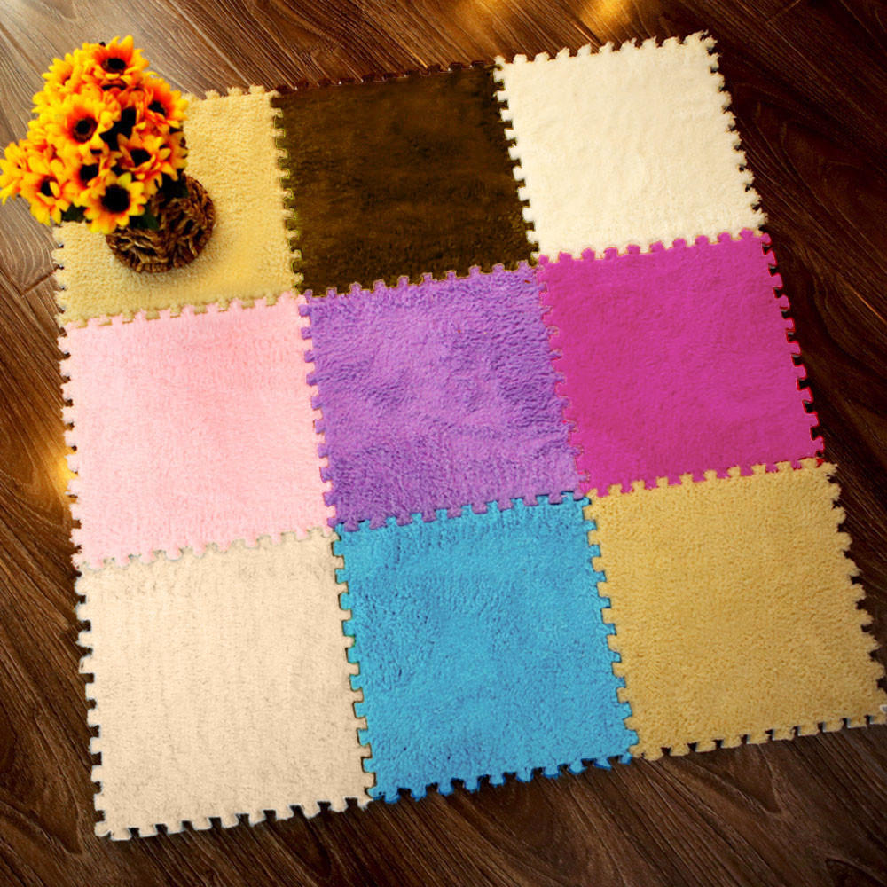 25X25cm Kids Carpet Foam Puzzle Mat EVA Shaggy Velvet Baby Eco Floor 7 Colors