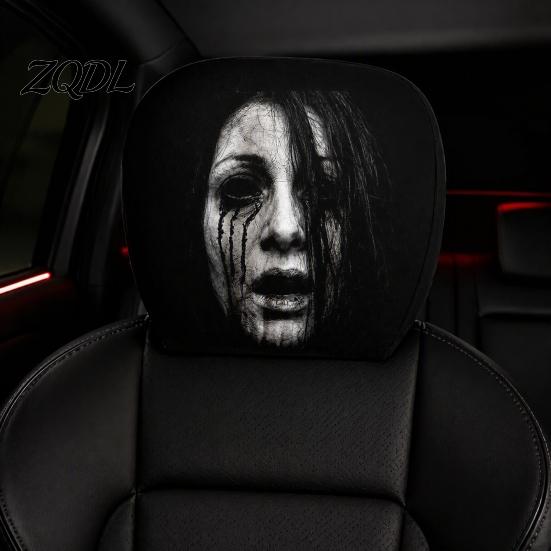 Breathable Polyester Headrest Protector Funny Car Covers, Ghost Skull Print Novelty Horror Style Auto Decor Seat Protector, Universal Interior
