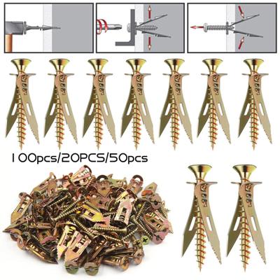 Комплект анкеров для гипсокартона с распорными винтами, устойчивый к коррозии, простой монтаж, универсальные анкеры для пустотелых стен из углеродистой стали, саморезы