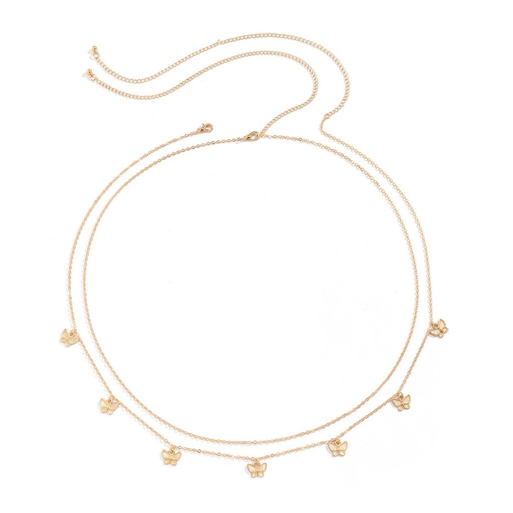 Sexy Girl Butterfly Tassel Double Layer Waist Chain Sweet Cool Metal Thin Chain Body Chain For Women