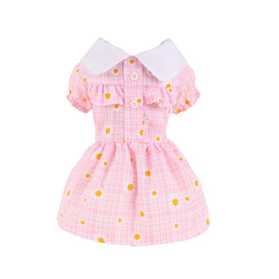 Яркая одежда для щенков, стильная клетчатая юбка для собаки с лацканами и цветочным принтом