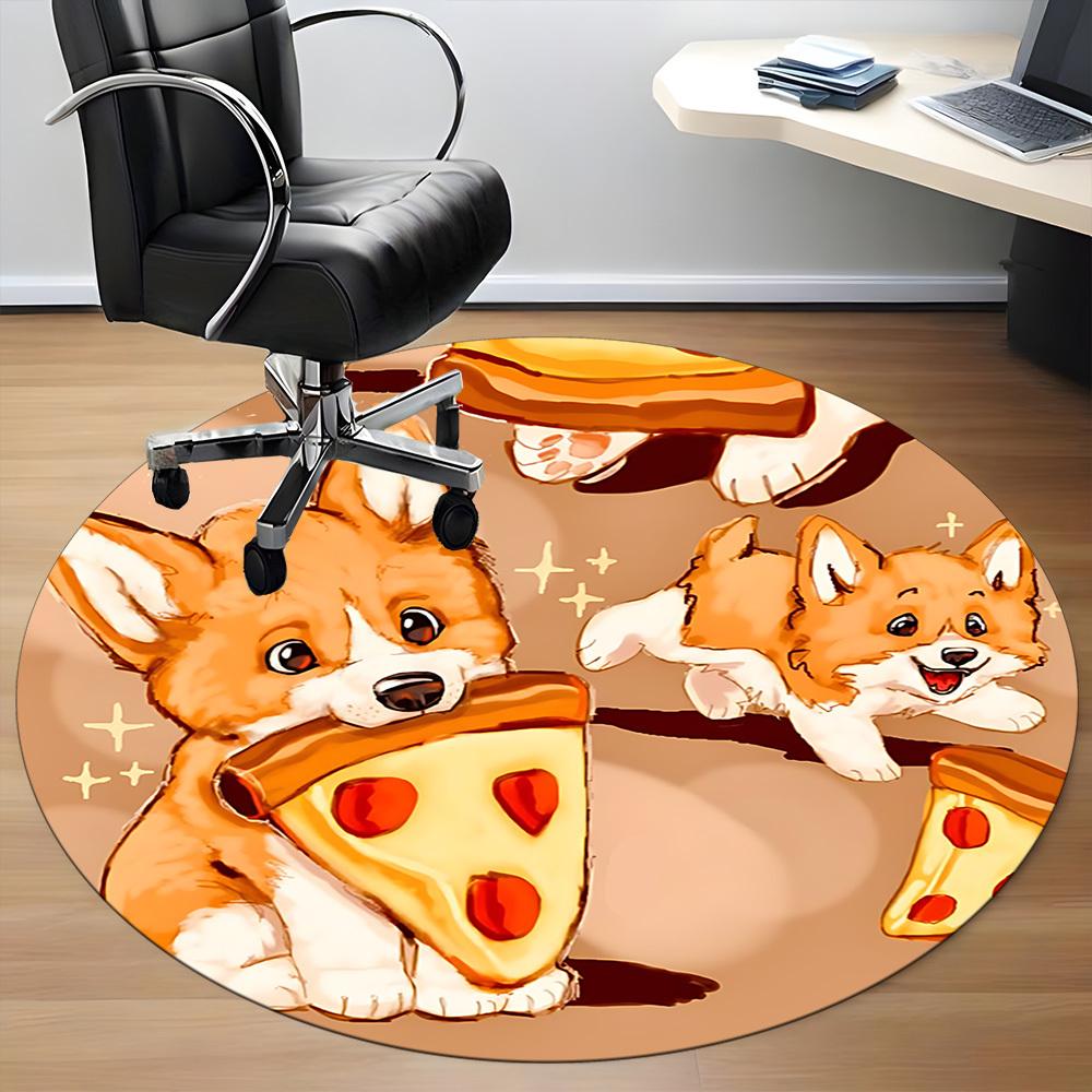 1PC Pizza Puppies Office Round Area Rug, Mat Suitable ForOffice, Under Office Chairs Bedroom Living Room Home Decor, Room Deco