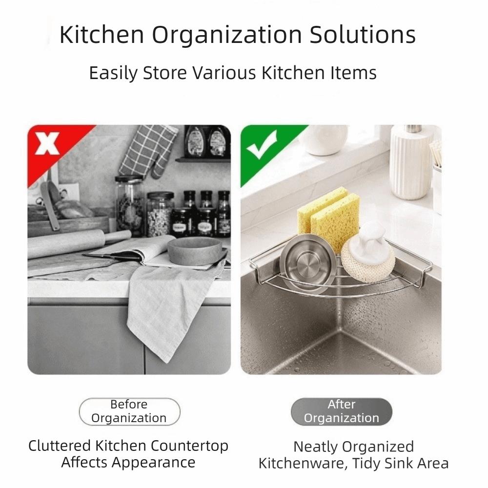 Waterproof Sink Corner Rack Stainless Steel Sink Storage Holder Dishcloth Sponge Stand Bathroom