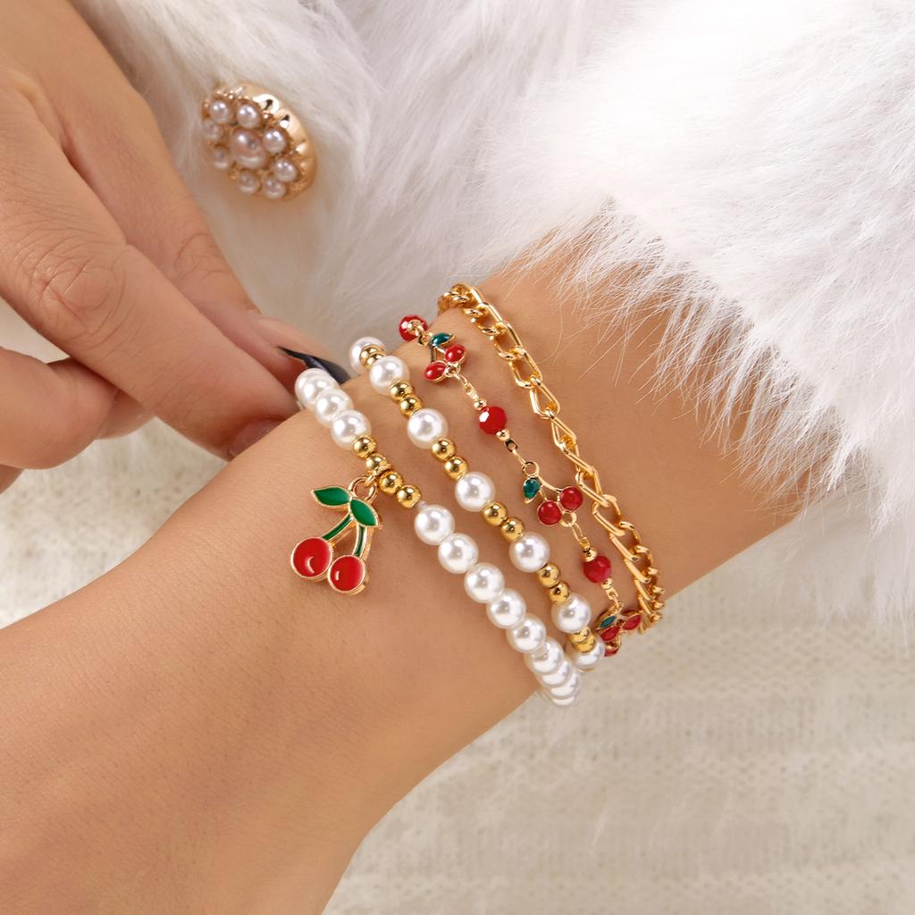 Милый браслет в стиле Y2K с клубничным сердцем, многослойный, для женщин и девушек, розовая полимерная глина, бусины Хеши, хрустальные цепочки, набор, праздничные украшения, подарок