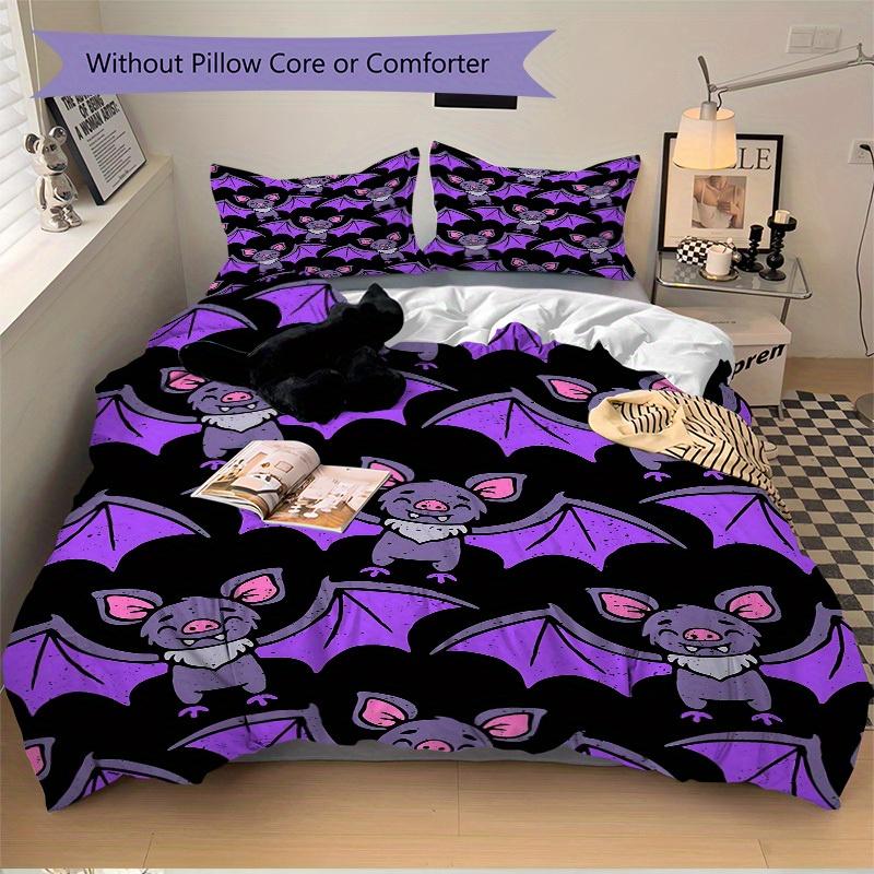 3pcs Bat Print Bedding Set, Suitable for Bedroom Decoration, (Includes 1 Duvet Cover And 2 Pillowcases, Quilt Not Included) yy250822128