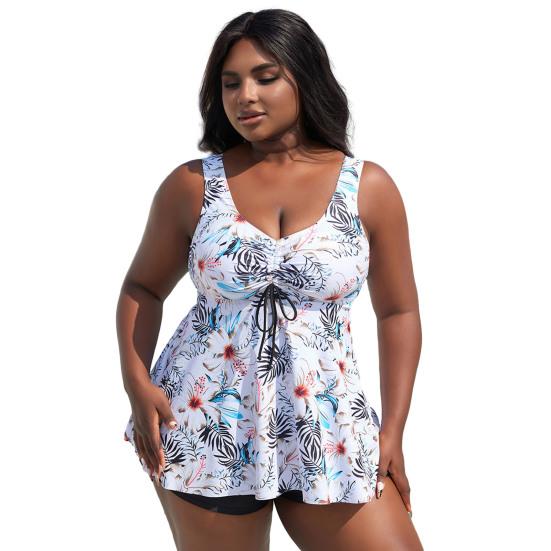 Женский комплект из 2 предметов танкини с глубоким V-образным вырезом, завязками на талии, струящимся подолом, плавками и высокой талией, раздельным купальником