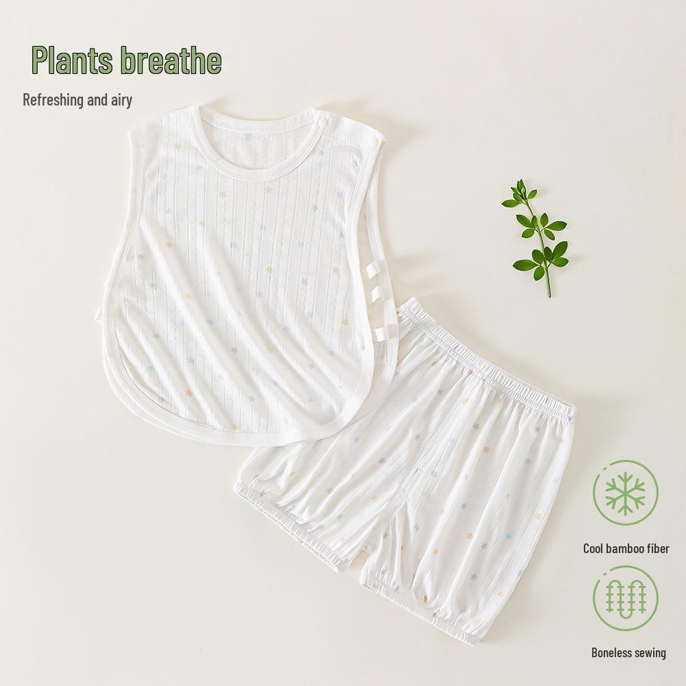 Baby Sleeveless Bamboo Fiber Summer Clothing Set - Breathable Two-Piece for Boys and Girls