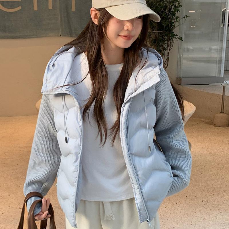 Winter new cotton-padded women's short small knitted splicing cotton-padded jacket light and warm fake two-piece cotton-padded women