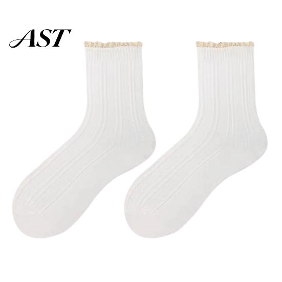 Decorative Lace Trim Socks Ruffle Crew for Women, Cotton Frilly Socks, Soft Breathable Fashionable Leg Warmers Boots Casual Ankles Daily Wear