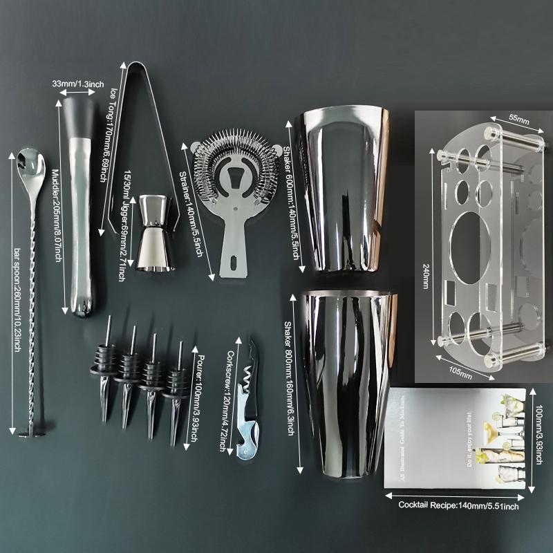 12 шт., черный/розовое золото, 800/750/600 мл, бостонские шейкеры, набор для бармена, набор шейкеров для коктейлей, инструменты для барного миксера с подставкой, рецепт коктейлей