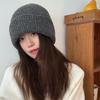 Шерстяная шапка бини в корейском стиле: Теплая, однотонная вязаная шапка с защитой ушей для женщин с большим обхватом головы