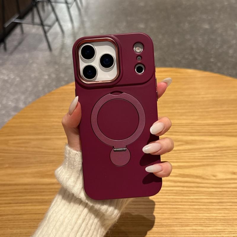 Вращающийся кронштейн Чехол для телефона Для iPhone 17 16 15 14 13 Pro Max Роскошный Жидкий силикон Для Magsafe Магнитная Металлическая крышка