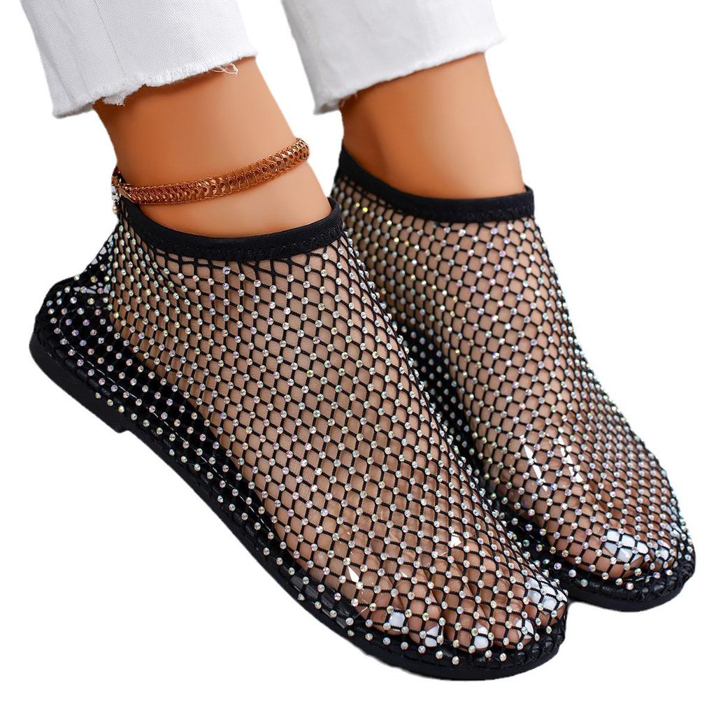 Повседневные сандалии на низком каблуке из сетчатой ткани 2024 года, модные туфли без застежек для женщин, сплошные блестящие женские сандалии из искусственной кожи на квадратном каблуке Sandalias De Mujer