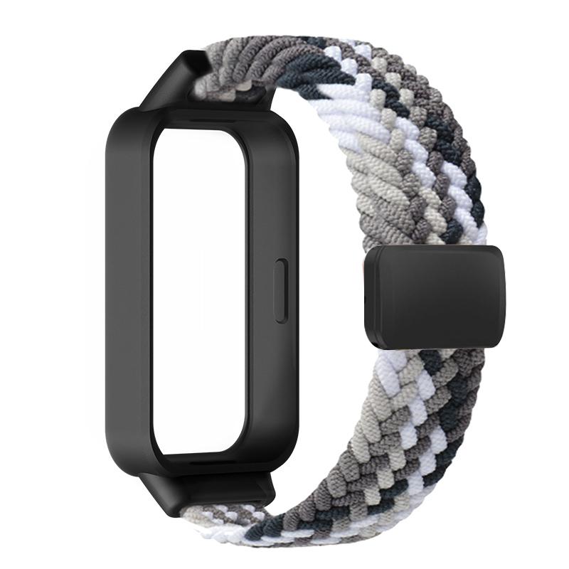 Плетеный ремешок+Чехол из ПК для Xiaomi mi band 9 8 active аксессуары спортивный магнитный Нейлоновый браслет correa+Чехол для Redmi band 3 2