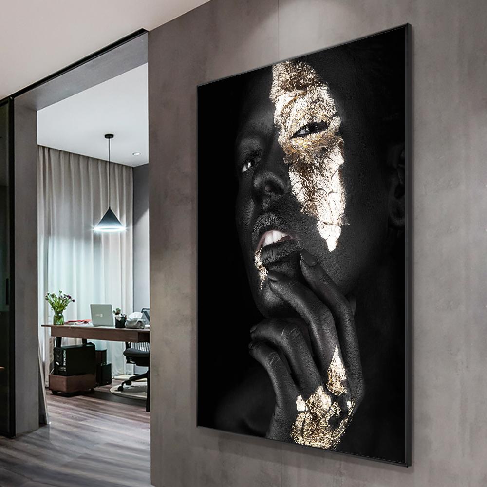 Черное золото, женская холст, картина, макияж, художественные постеры для девочек и принты, художественная настенная картина для декора гостиной