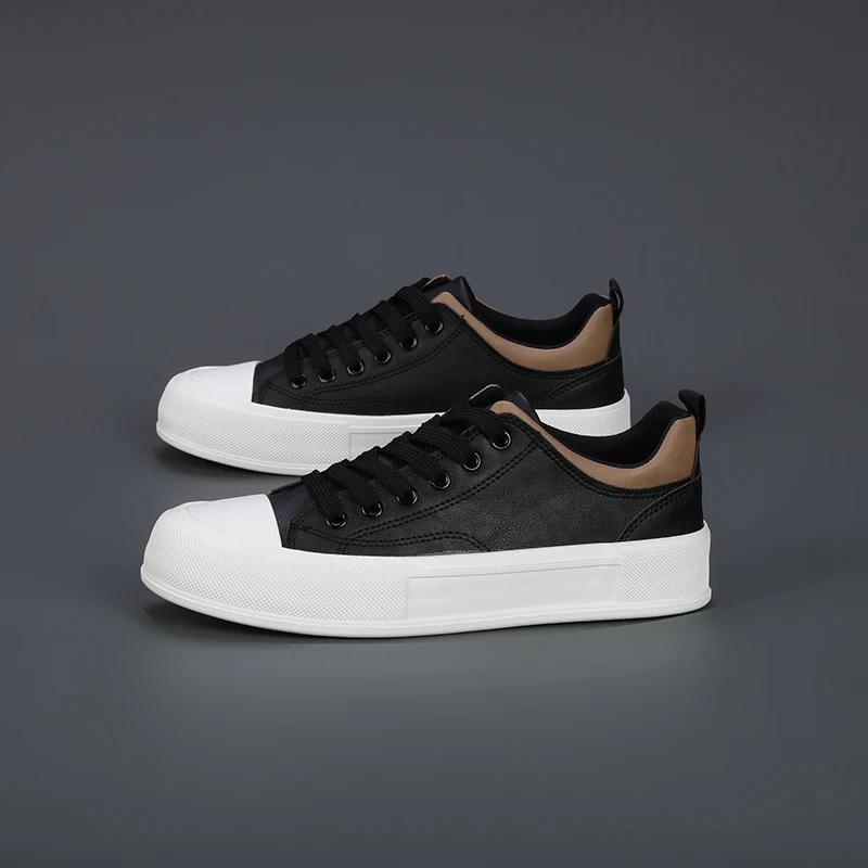 Мужские туфли на шнуровке Trend Leather Casual Shoes Outdoor Black White Flats Skateboard Shoes весна осень Stree men Sneakers