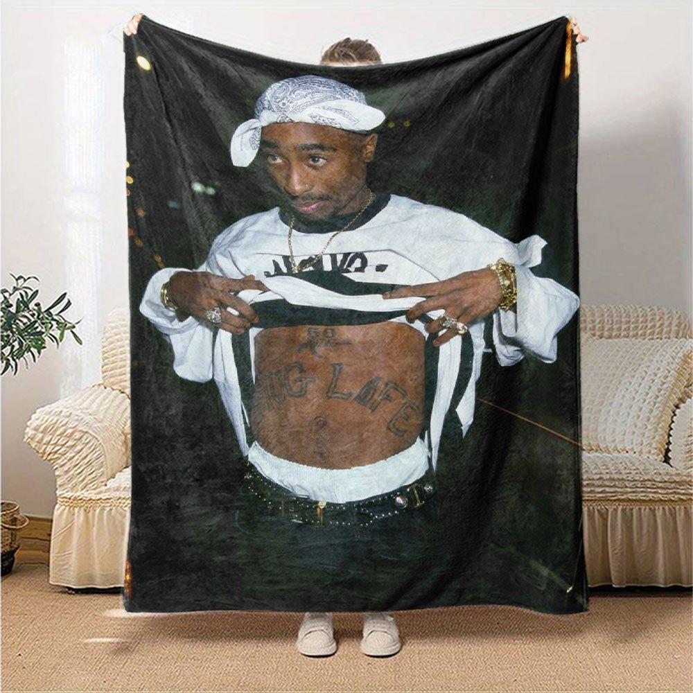 1 шт. Плед в стиле Hip Hop 2Pac, Мягкий, Легкий, Для всех сезонов, Многоцелевой плед для дивана, кровати, офиса и пикников, Французский стиль с культовыми обложками альбомов и цитатами