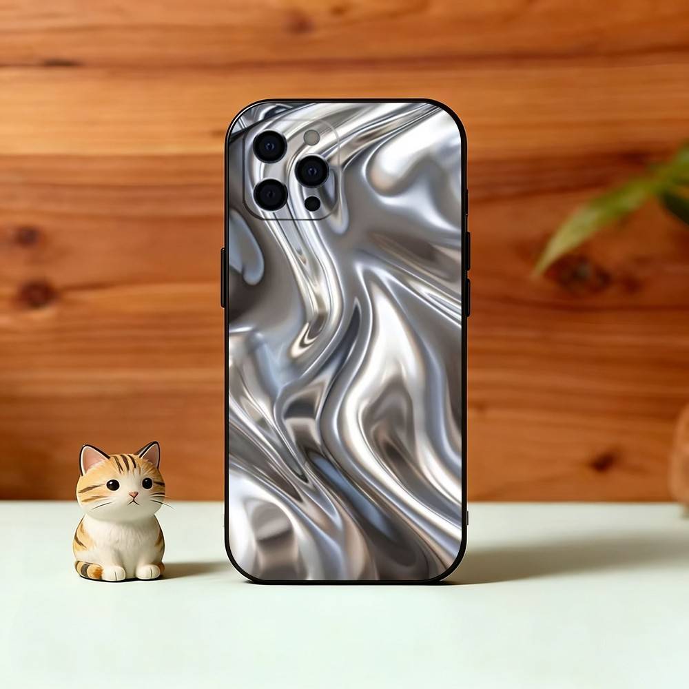 Металлический узор Чехол для телефона Для iPhone 17, 16, 15, 14, 13, 12, 11 Plus, Pro Max, Другие Мягкий черный чехол
