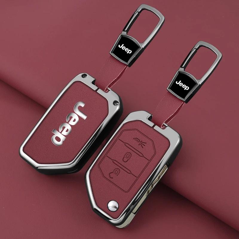 2/3/4 Buttons Flip Key Case for Jeep Compass Renegade Cherokee Metal Leather Car Key Fob Cover with Keychain Auto Accessories