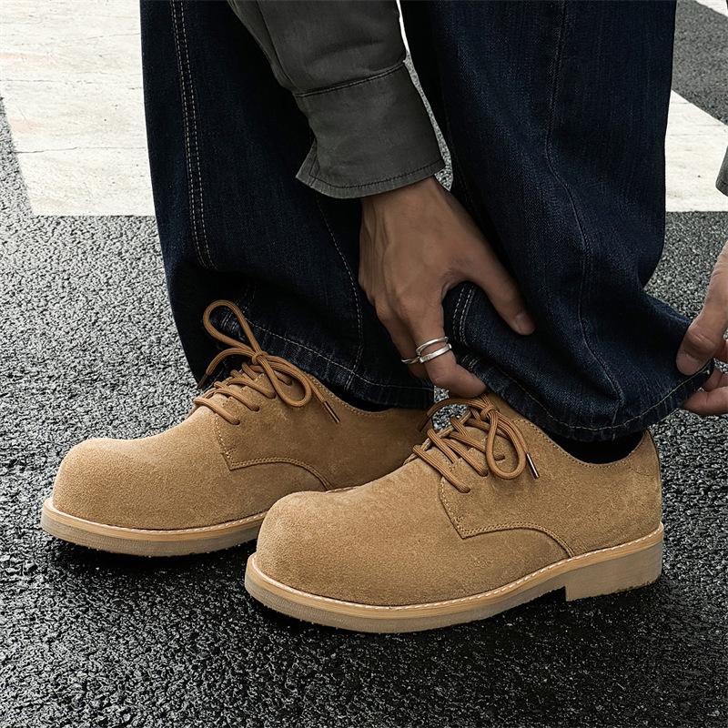 Туфли дерби мужские весна-осень 2024 года, новые туфли с большим носком, толстая подошва, увеличивающая рост, низкие туфли с круглым носком, модные кожаные туфли 14701-J