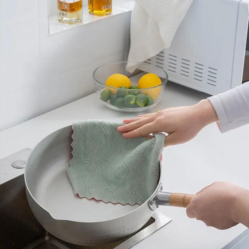 10Pcs Dishwashing Cloth Kitchen Cleaning Wipes Household Multipurpose Absorbent Nonstick Oil Fiber Cleaning Cloth