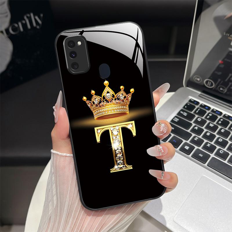 For Samsung M21 M31 M21S M31S Case Fashion Letters Hard Tempered Glass Back Covers For Samsung Galaxy M30s M 31 M 21 Phone Shell