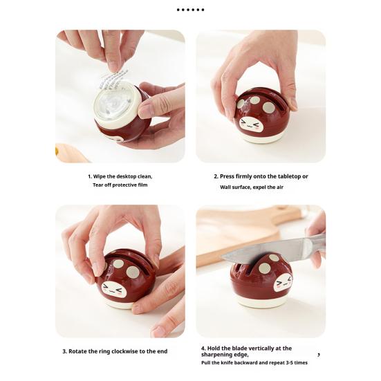 Ceramic Cutter Sharpener Small Mushroom Shape Kitchen Tool Sharpener with Vacuum Suction Cup Base Double Groove Kitchen Gadget