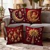 4Pcs Luxury Ramadan Cushion Cover Red Gold Moon Lantern Star Printed Pillow Case Polyester Home Decor Sofa Living Room 2D Flat