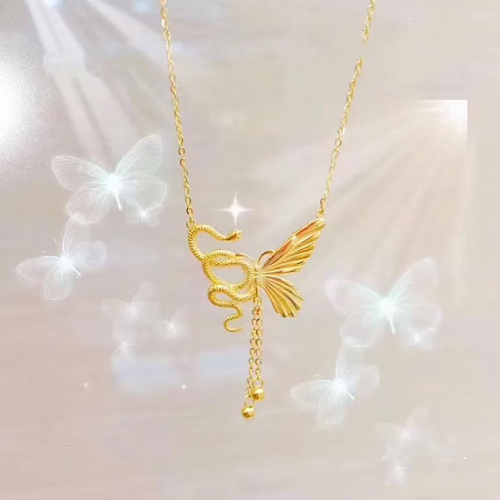 Новый стиль ожерелья Spirit Snake and Butterfly для женщин. Асимметричный дизайн ниши, универсальный темперамент и высококачественная ключица.