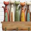 Colorful Cat Pattern Key Hanger Wooden Keychain Holder Useful Wall Key Holder  Porch Decoration