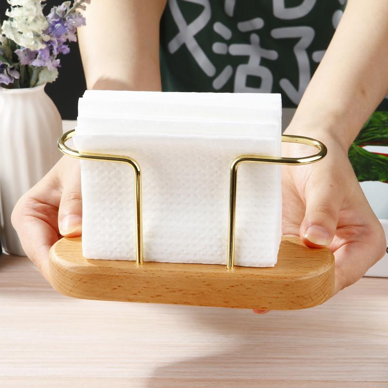 Wooden Tissue Paper Holder Metal Napkin Holder Tableware Tissue Box Storage Desktop Organizer Tableware Supplie