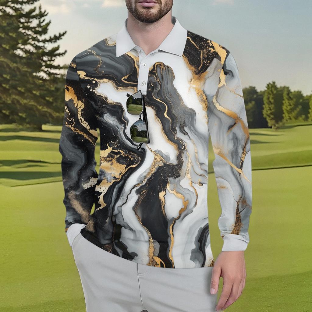 Men's Classic Golf  Shirts Ice Silk Breathable Long Sleeve  Performance Collar Shirts Lightweight Summer Casual Quick Dry Tee