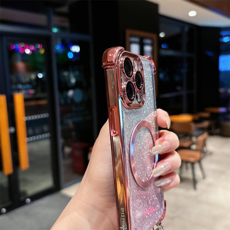 Bling Glitter Case For Xiaomi 15 Pro 15 Ultra 14 Pro 14 Ultra 14T Pro Magnetic Plating Crossbody Lanyard Cord Phone Cover Funda