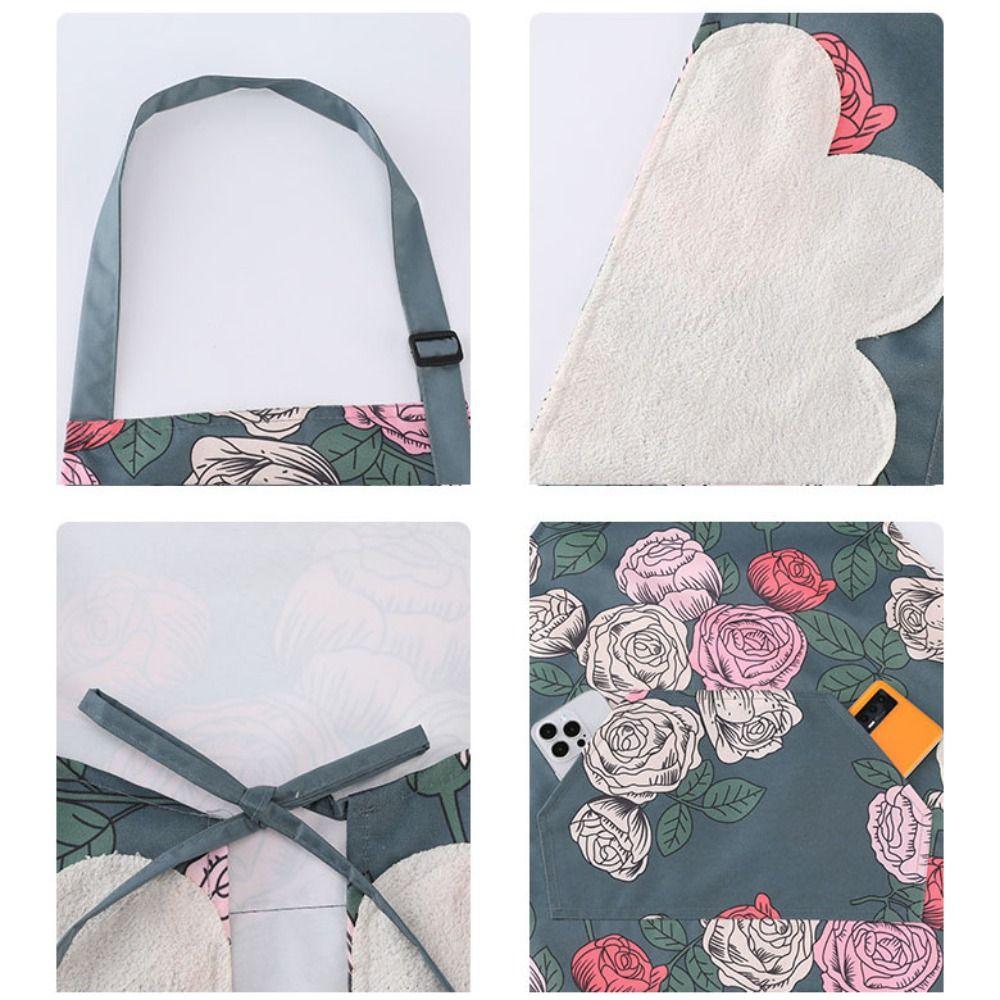 Rose Print Waterproof Apron With Hand Towel Restaurant Uniform Work Apron Household