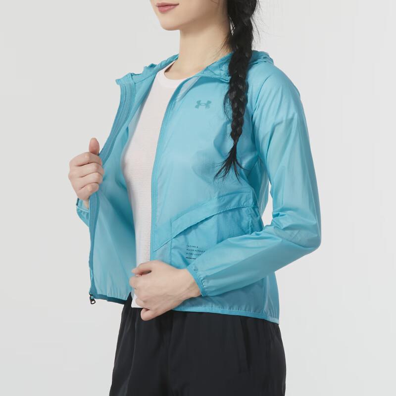 Under Armour Solid Color Fitness Training Windbreaker Jacket Women Jackets Blue 1326558-476