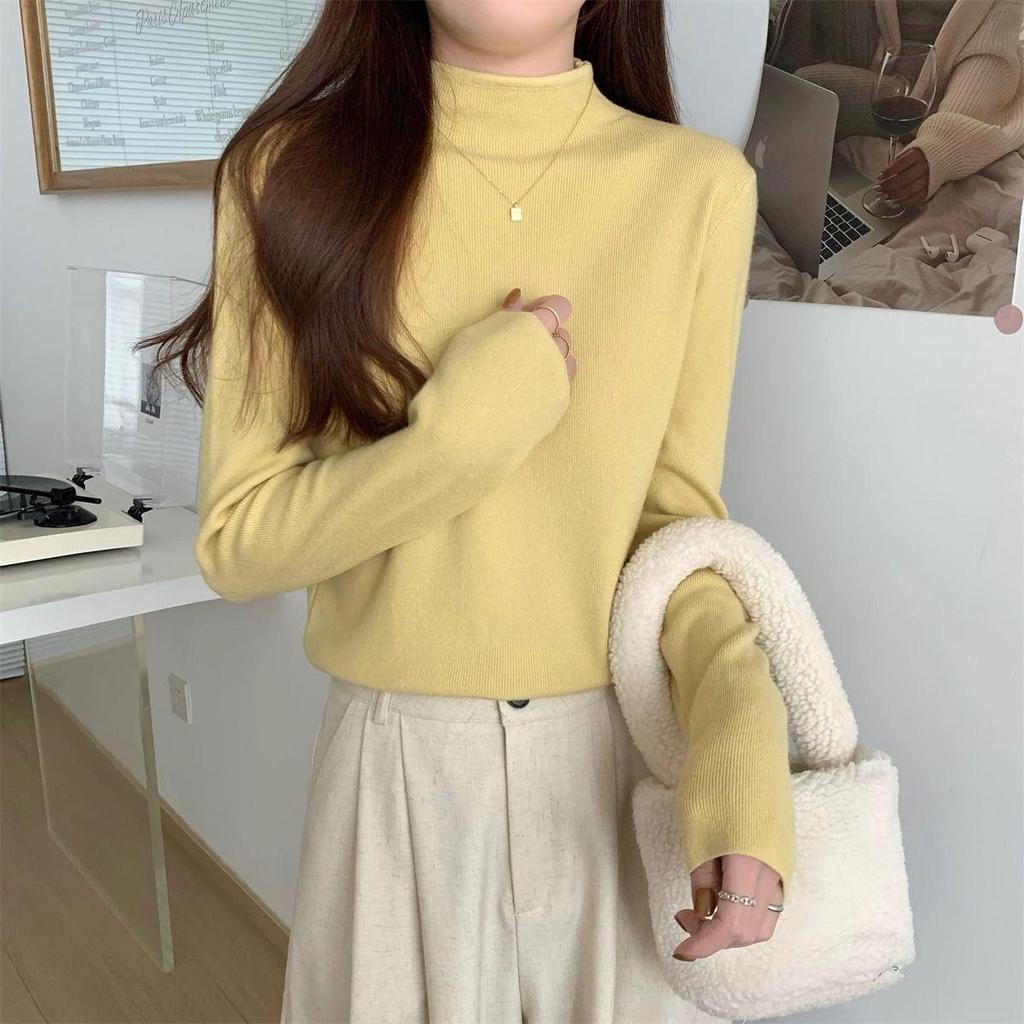 Супер девчачий корейский свитер с полувысоким воротом - Стильный, мягкий топ с длинным рукавом