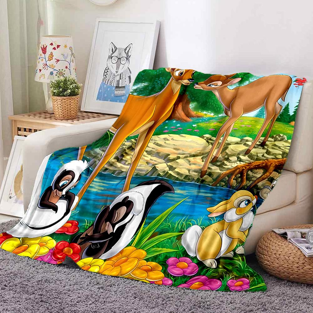 Carton B-Bambi Fawn Print Flannel Queen Blanket - Soft Cozy Blanket for Couch, Sofa, or Bed, Office Travel Camping Holiday Gifts