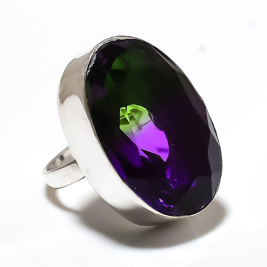 Bi-Color Tourmaline Gemstone 925 Sterling Silver Gift Jewelry Ring Size 9