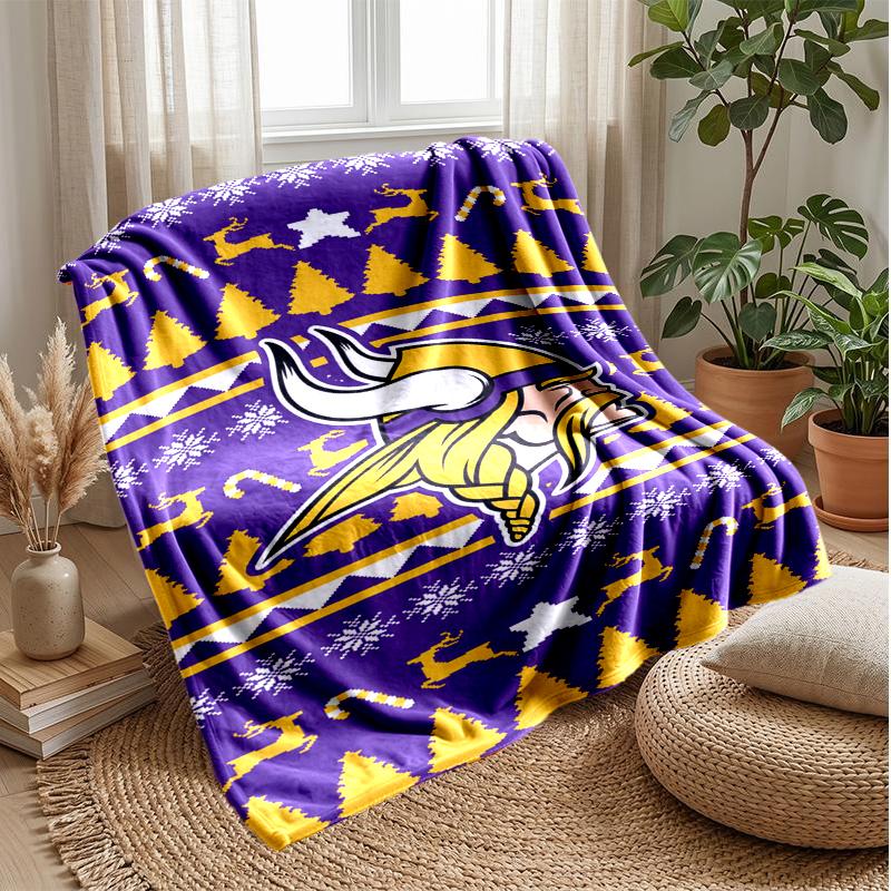 Minnesota Vikings Ugly Sweater Flannel Fleece Blanket Cozy Warm Throw Blanket For Couch Bed Travel All Season Use