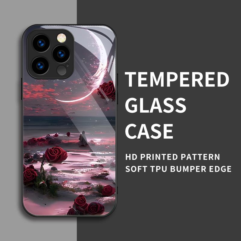Закаленный стеклянный корпус с рисунком роз и цветов, защитный чехол из ТПУ, мягкий чехол для iPhone Samsung