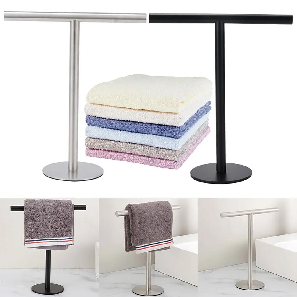 Черная напольная вешалка для полотенец из нержавеющей стали, Т-образная вешалка для полотенец, настенный держатель для полотенец, подставка для туалетного столика в ванной