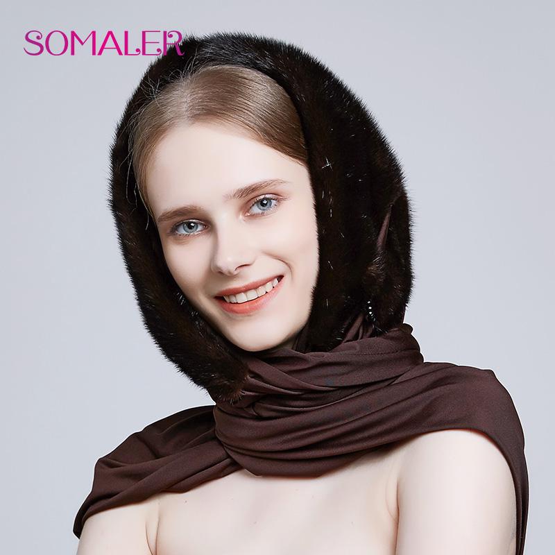 SOMALER 100% Genuine Mink Fur Hats for Women Winter Scarf Hat Fashion Elegant Warm Lady Caps New Fur Beanies